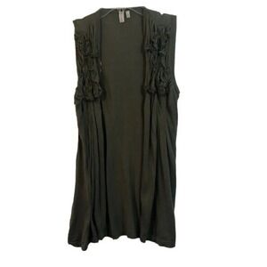 Madison Olive Green Sleeveless Cardigan Vest Ruffle‎ Detail Women's Size L